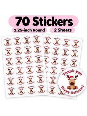 70 Christmas reindeer thank you happy holidays stickers